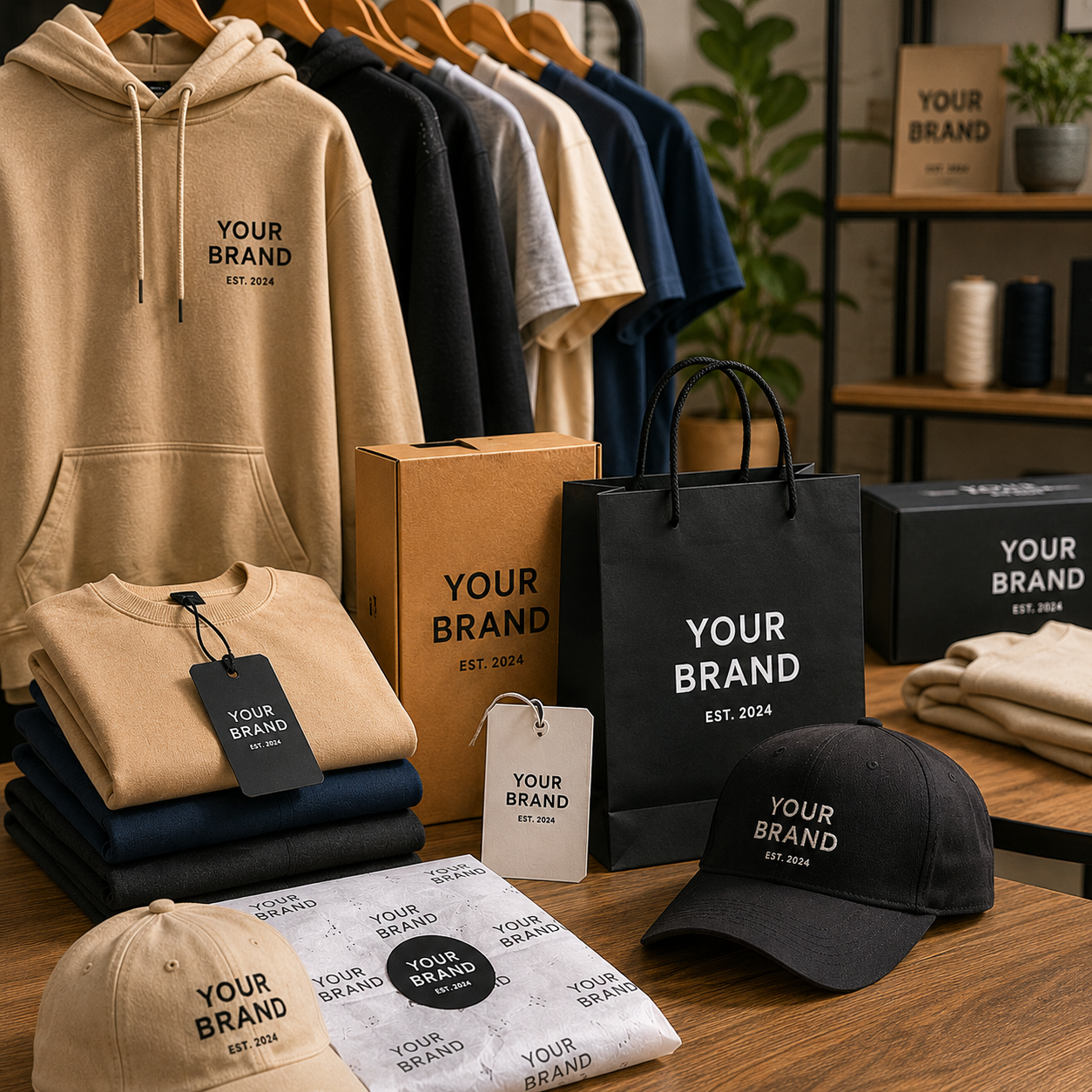 Private label apparel services showing custom labels, tags and packaging solutions from Instyle Source