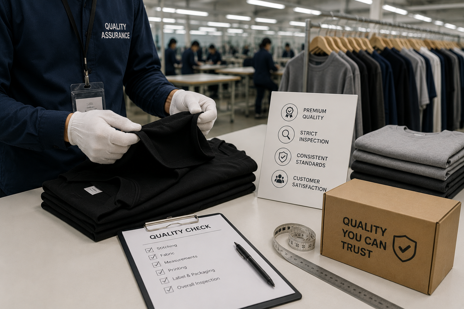 Quality assurance inspections ensuring consistent apparel manufacturing standards
