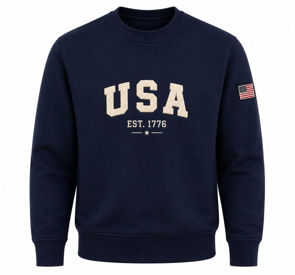 Chenille Embroidery with USA flag sleeve patch