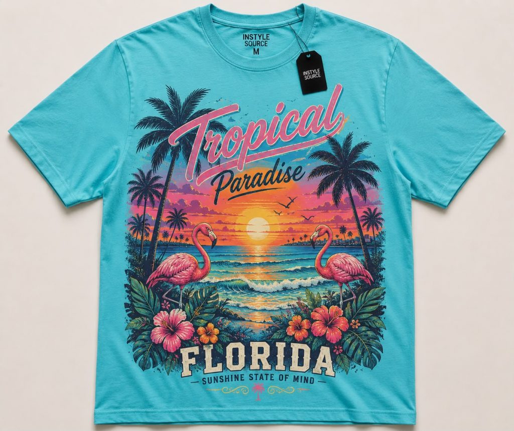 Full Front Tropical Graphic Print T-Shirt